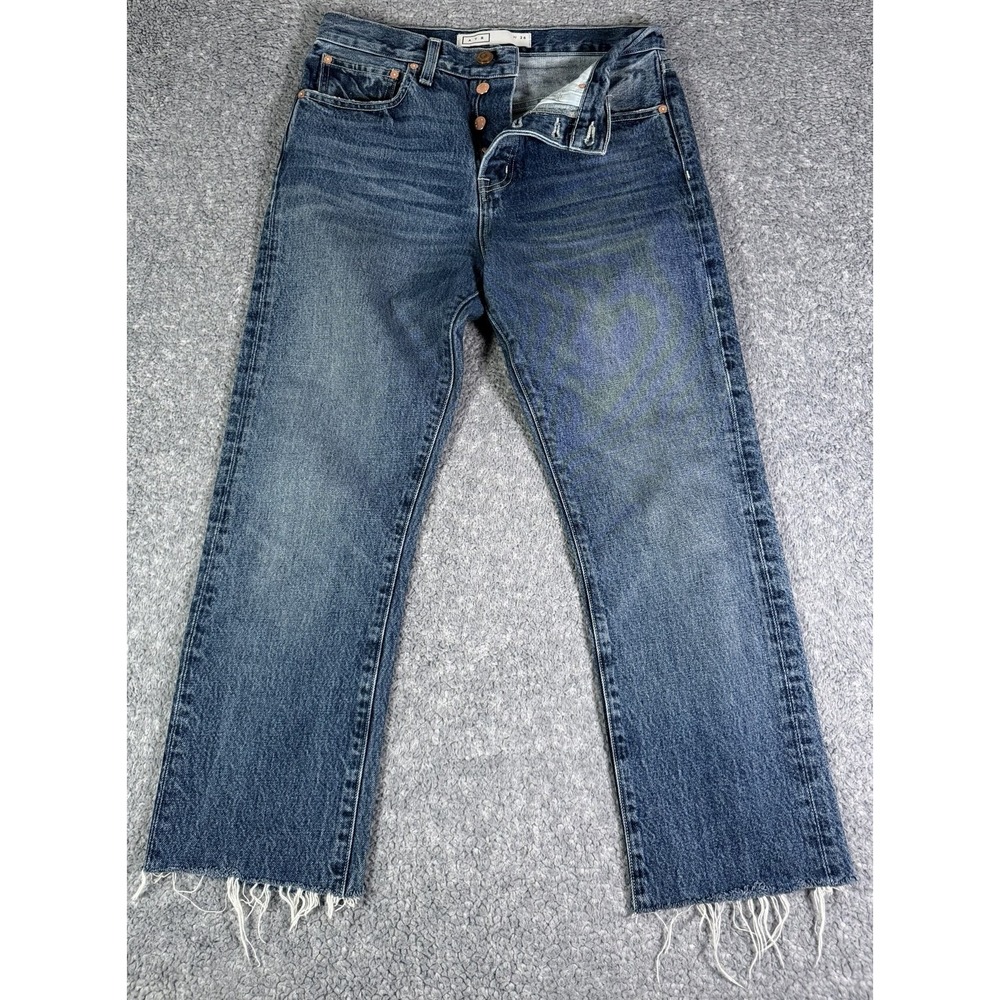 AYR Women's Blue The Lil Dude Straight Crop Raw Hem Denim Cotton Jeans Size 26